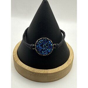 Celestial Blue Druzy Black Cord Bracelet Boho Dark Academia Aesthetic